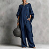 Women's Drop Shoulder Three-Quarter Sleeve Irregular Shirt & Pants Set by FitiqueFit