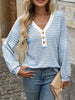 Striped Button Detail Long Sleeve T-Shirt by Simply Love