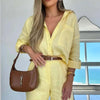 Women's Casual Long-Sleeve Shirt & Shorts Set – Cotton 2-Piece by FitiqueFit
