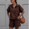 Women's Solid Color Sweatshirt Set – Casual 2-Piece Short Top & Pants by FitiqueFit