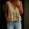 V-Neck Ruffled Sleeveless Vest Top – Solid Color Women’s Tank by FitiqueFit