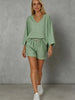 Women's Loose V-Neck Long Sleeve Striped Shorts Set – Casual Leisure by FitiqueFit