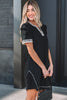 Black Leopard Trim Notched Neck Short Puff Sleeve Shift Mini Dress by Wild and Free Boutique