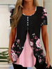 Women’s Printed Faux Two-Piece V-Neck Short Sleeve Top by FitiqueFit