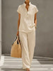 Cardigan & Short Sleeve Top + Pants Three-Piece Set – Solid Color Casual Lounge by FitiqueFit