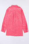Pink Buttoned Flap Pocket Corduroy Jacket
