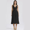V-neck A-line Dress Summer Pleated Floral Print Tight Waist Swing Dresses With Pockets Womens Clothing