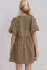 Elegant Ruched Puff Sleeve Mini Dress Vintage Bow Detail Cute Short Dress for Women by Stevvex