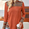 Women's Elegant Geometric Pattern Pullover - Lightweight Long Sleeve Button Blouse by FitiqueFit