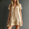 Women's V-Neck Short-Sleeve Midi Dress – Ice Silk Crepe Loose Casual by FitiqueFit