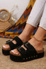 Beige Suede Buckle Decor Corky Platform Sandals