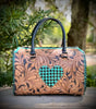 Tooled Leather Turquoise Black Checkered Heart Speedy Bag by Neon Spur