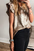 Gold Metallic Round Neck Ruffle Trim Sleeveless Top by Wild and Free Boutique