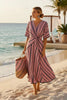 Striped Print Maxi Dress – Short Sleeve Beach Vacation Dress by FitiqueFit