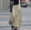 Women's High-Waist Flared Maxi Skirt – Solid Color Cotton Linen with Pockets by FitiqueFit
