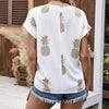 Women's Round Neck Pineapple Print Roll Sleeve Top by FitiqueFit