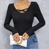 Cross‑collar long sleeve slim tee by FitiqueFit