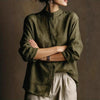 Women's Loose Cotton Linen Long Sleeve Shirt — Flip Collar by FitiqueFit