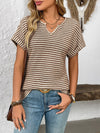 Striped Notched Short Sleeve T-Shirt
