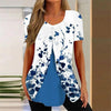 Women’s Printed Faux Two-Piece V-Neck Short Sleeve Top by FitiqueFit