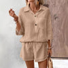 Women's Lapel Collar Double-Panel Shirt & Shorts Two-Piece Set by FitiqueFit