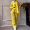 Wide-Leg Pants & Lace-Up Top Two-Piece Set – Solid Color, 12 Colors S–5XL by FitiqueFit