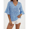 Womens Summer Floral Print Blouses V-Neck Flare Sleeve Tops by FitiqueFit