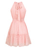 Solid Color Halterneck Dress Summer Casual Lace Tie Waist Womens Clothing New Fashion Vacation Beach Dresses