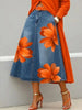 Women's Floral Print A-Line Midi Skirt – Denim-Style Boho Skirt by FitiqueFit