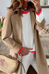 Pink Contrast Trimmed Striped Drop Shoulder Sweater