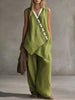 Women's Boho V-Neck Button Vest & Wide-Leg Pants Set by FitiqueFit