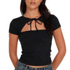 Women's Lace Up Hollow Out Short Sleeve Top by My Store