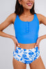 Black Square Neck Sleeveless Fashion Print Tankini Set