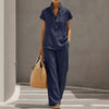 Cardigan & Short Sleeve Top + Pants Three-Piece Set – Solid Color Casual Lounge by FitiqueFit