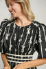 Elegant Black Ribbon Print Dress Stylish Contrast Half Sleeve Dress for Women by Stevvex