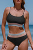 Sky Blue Striped Patchwork Spaghetti Strap High Waist Bikini Swimsuit