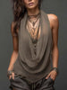 Women's Halterneck V-Neck Backless Slim-Fit Knit Top by FitiqueFit