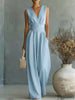 Women's Elegant V-Neck Sleeveless Jumpsuit – Waist-Cinching Straight Leg by FitiqueFit