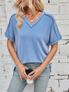 Cord Ribbed V-Neck Short Sleeve T-Shirt