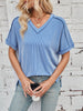 Cord Ribbed V-Neck Short Sleeve T-Shirt