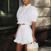 Women's Ruffled Linen-Blend Cropped Blouse & Shorts Set by FitiqueFit