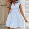 Women's Mini Dress V Neck Flutter Sleeve Striped Summer Dress by FitiqueFit