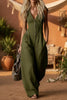 Women's Linen-Look V-Neck Jumpsuit – Textured, Sleeveless, Commuter Style by FitiqueFit