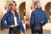 Women's Long Sleeve Denim Jacket – Streetwear Flip Collar Jean Jacket by FitiqueFit