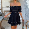 Women’s French Style Square Neck Dress – Ruffled Short Sleeve Elegance by FitiqueFit