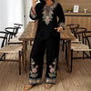 Women’s Ethnic Two Piece Set with Long Sleeve Shirt and Cropped Pants by FitiqueFit