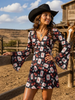 Card Room Cowgirl Bell Sleeve Mesh Retro Dress by Neon Spur