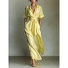 Women's Solid Color Waist-Slimming Maxi Dress — Flip Collar by FitiqueFit