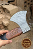 Heavy Duty Damascus Camp Axe with Leather Wrap Handle and Sheath, Hand-Forged Bushcraft Axe | JW SteelCrafts by JW SteelCrafts