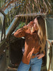 John Wayne Western Pearl Snap Button Up Top In Brown by Lil Bee's Bohemian